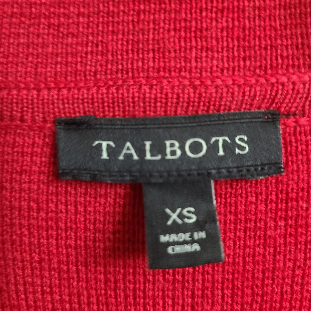 Talbots Red Cardigan with Pockets Relaxed Trendy Stylish Holiday Business Sz XS - Picture 3 of 4